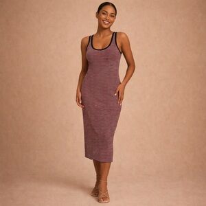 Zara Trafaluc Striped Bodycon Tank Dress Midi Red Navy Summer Casual S